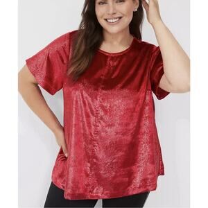 Lane Bryant Lurex Boatneck Swing Red Top Size 22